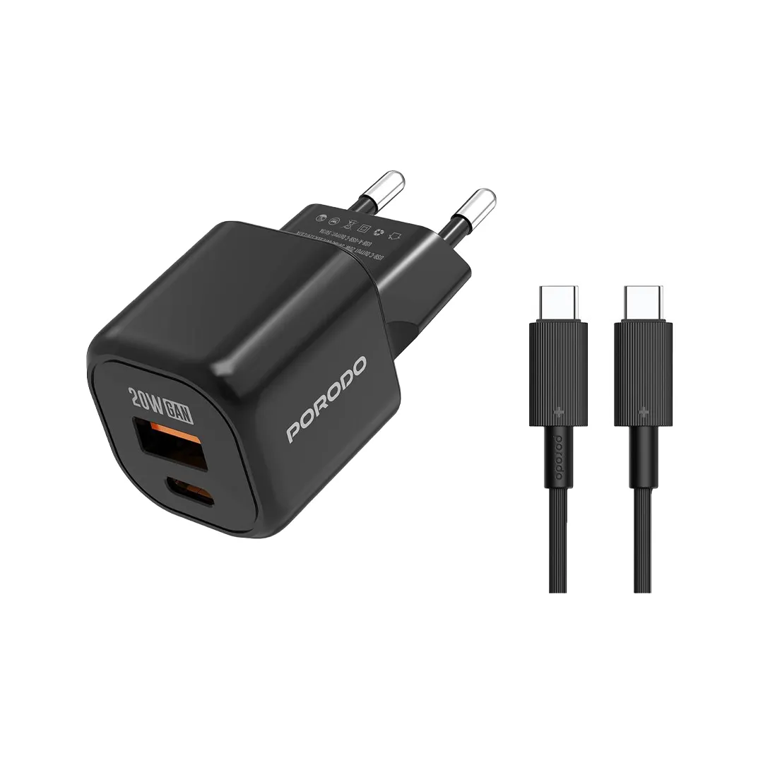آداپتور شارژ دیواری دو پورت پرودو مدل Dual Port با کابل تایپ C