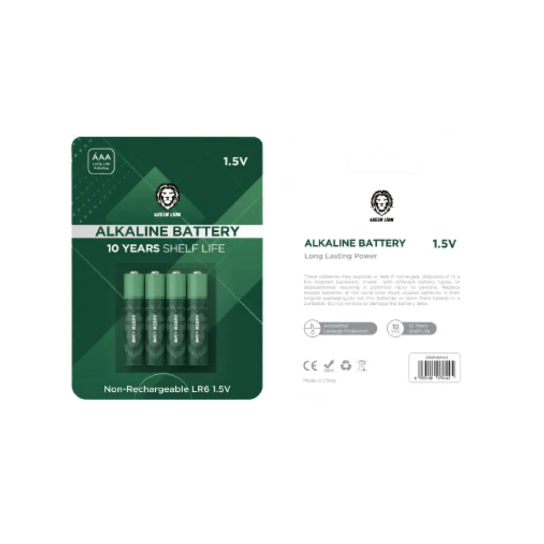 باتری نیم قلمی 1.5 ولت گرین لاین مدل Alkaline بسته 4 عددی