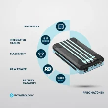پاوربانک خورشیدی 16000 میلی آمپر پاورولوژی با 4 کابل داخلی