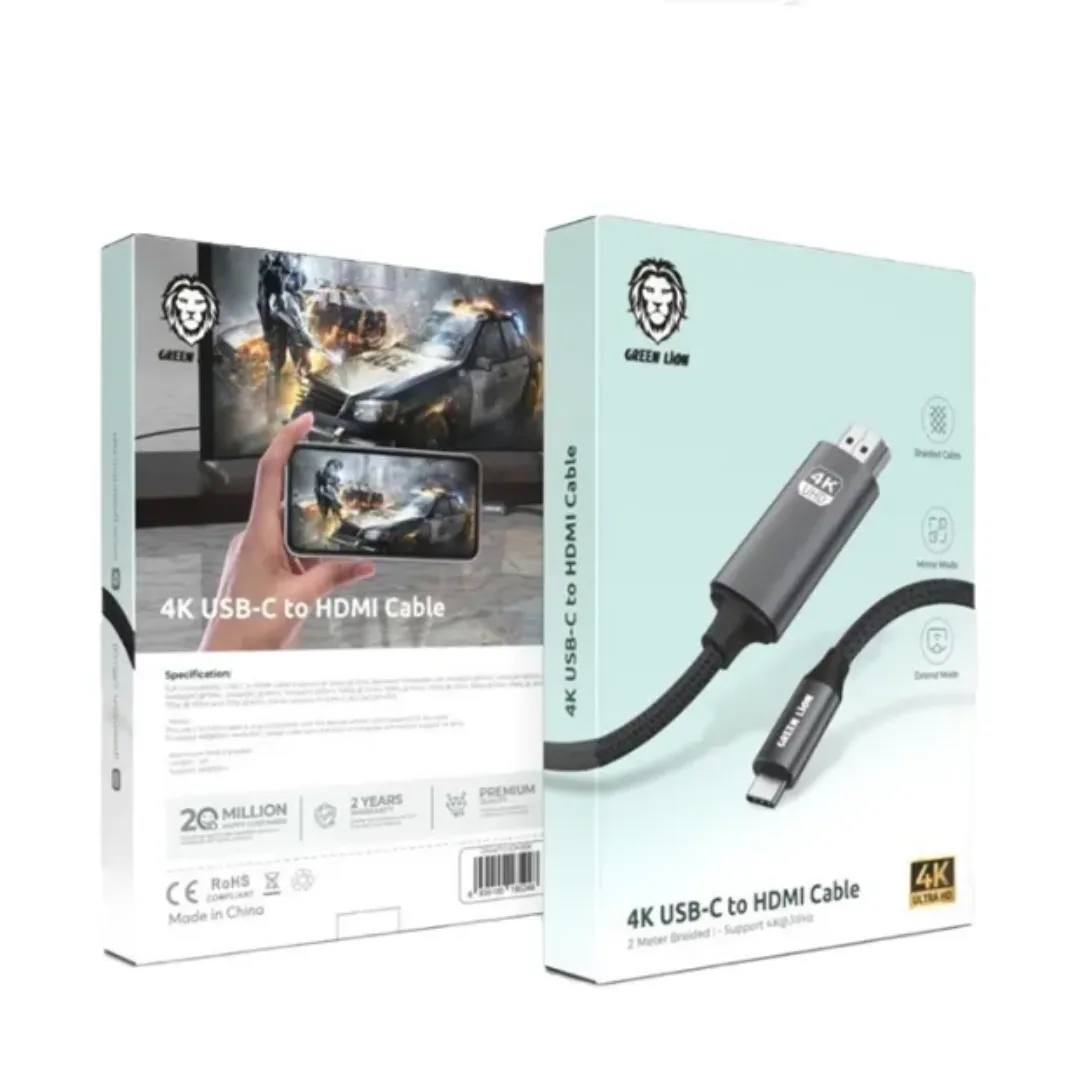 کابل تبدیل USB-C به HDMI گرین لاین مدل 4K طول 2 متر
